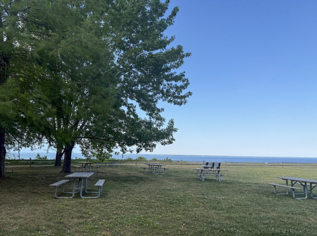 Picnic area behind the visitors center at Westmoreland State Park