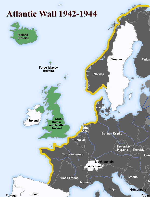 Map of the Atlantic Wall during World War 2